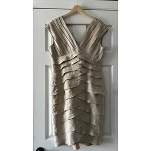 Adrianna Papell Sparkly Dress Womens 12 Gold Brown Layered Pleated Cocktail